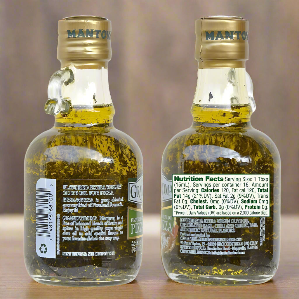 Two bottles of MANTO olive oil with labels on a white background