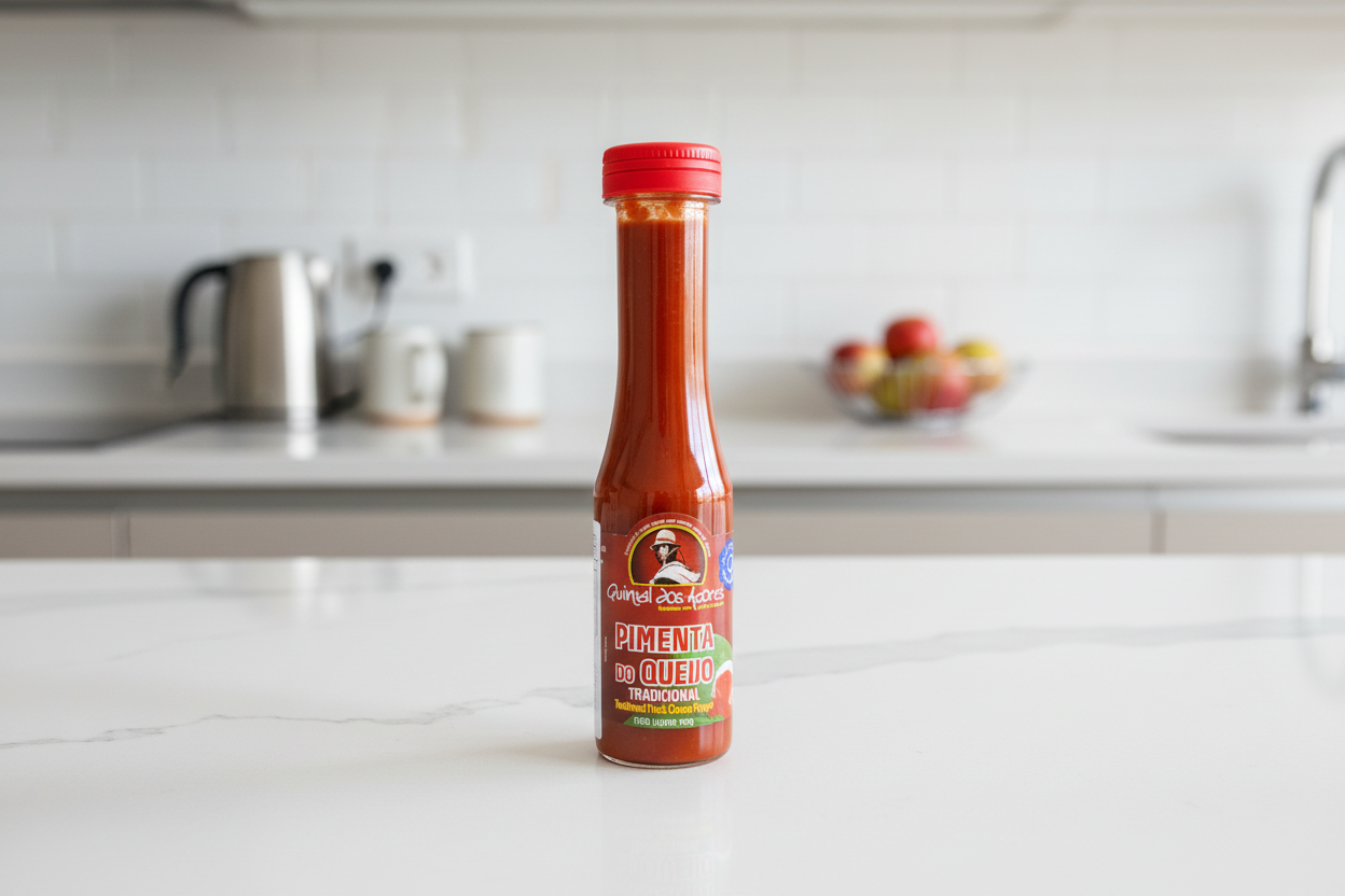 Bottle of Pimenta do Queijo Tradicional on a white background