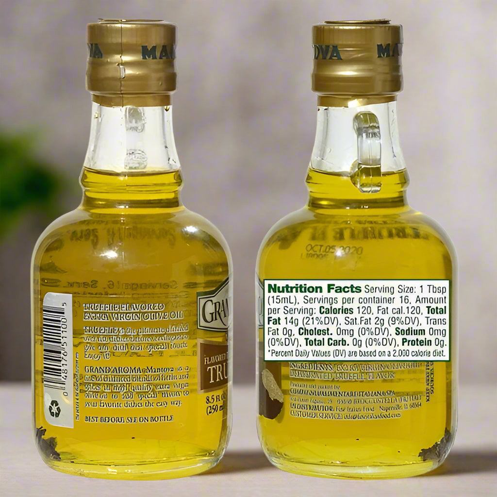 Two small bottles of Grand Marnier with labels showing nutritional information.