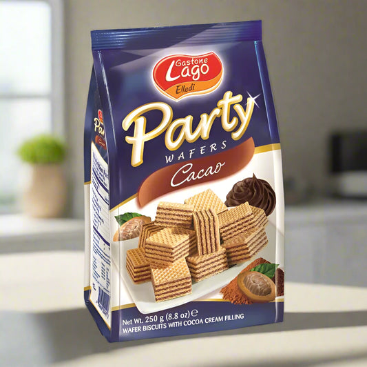 Packaging of Gastone Lago Party Wafers Cacao on a white background