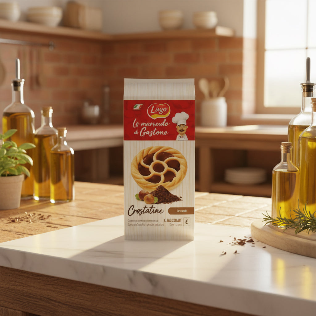 Lago Crostatine cocoa cookies packaging on a white background