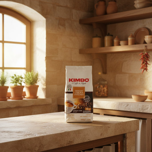Kimbo Espresso Crema Intensa coffee package on a white background
