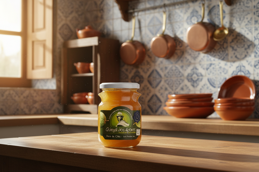 Jar of Quintil dos Acores pumpkin jam on a white background